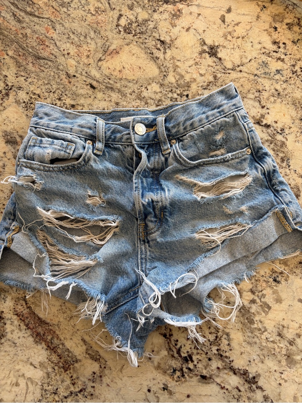 Pacsun Distressed Light Blue Denim Girls  Shorts - High Rise Sz 23